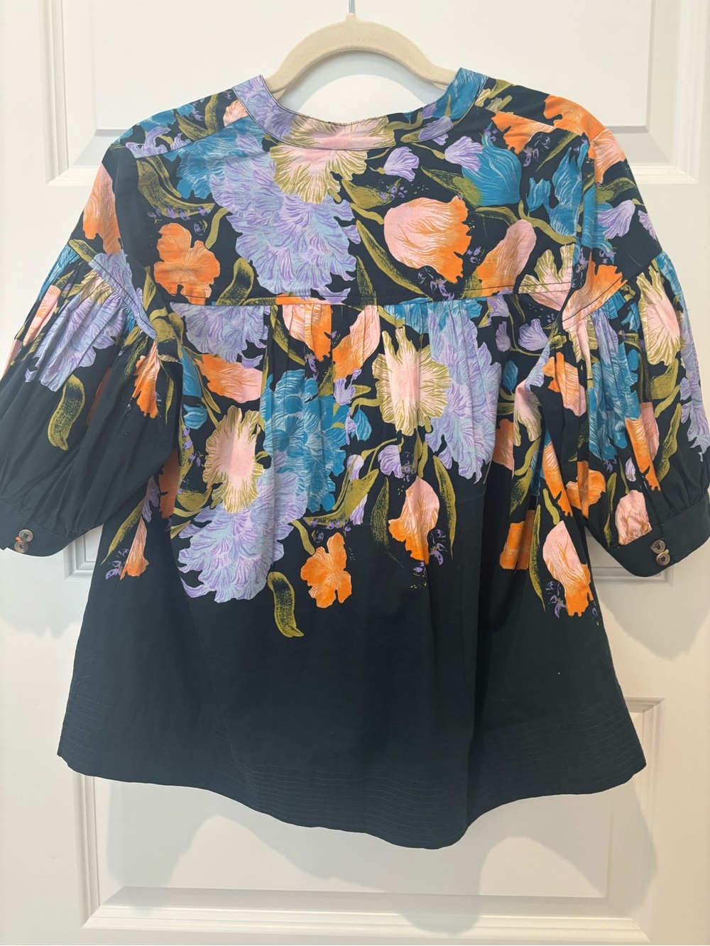 Anthropologie Black Floral Yoke Peasant Blouse - Picture 4 of 8
